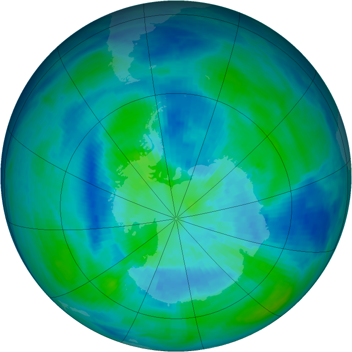 Antarctic ozone map for 27 March 1993